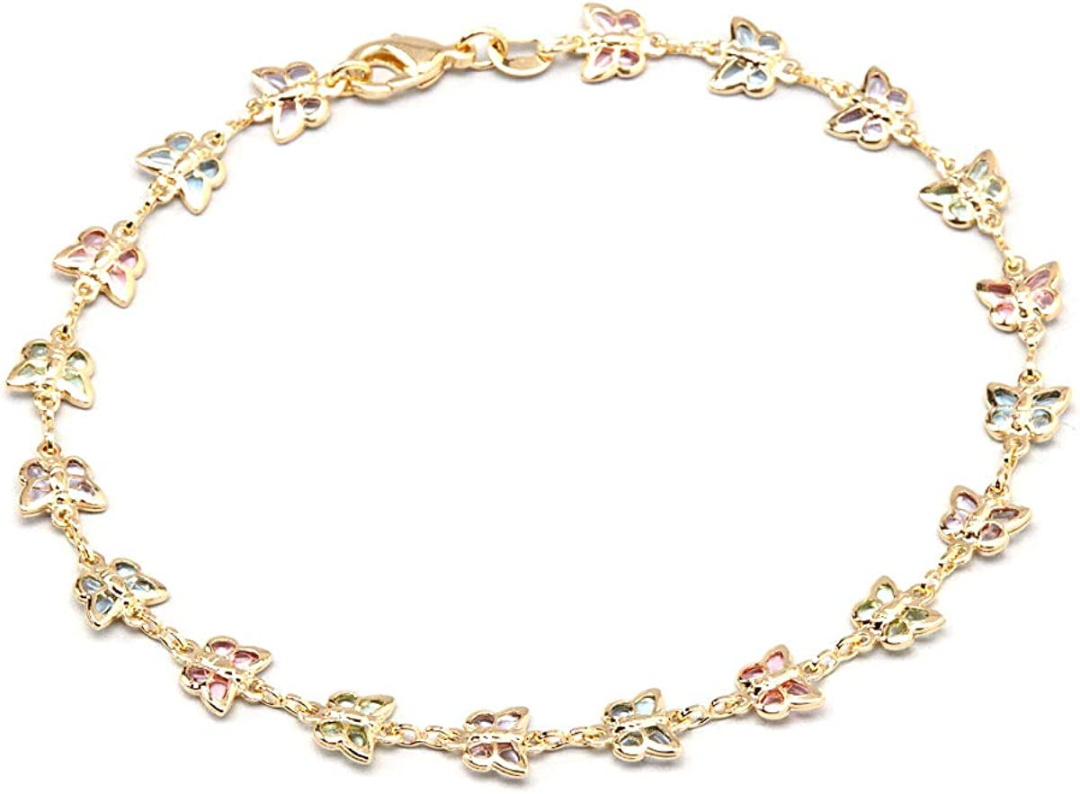 Barzel 18K Gold Plated Gold and Multi Color Crystal Baguette Anklet Apparel & Accessories > Jewelry > Anklets Barzel ANK1187  