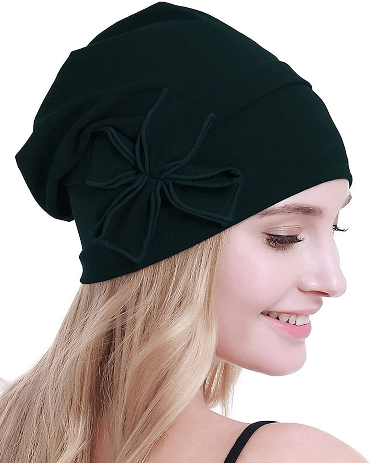 Osvyo Cotton Chemo Turbans Headwear Beanie Hat Cap for Women Cancer Patient Hairloss Apparel & Accessories > Clothing Accessories > Headwear osvyo Cotton Dark Green One Size 