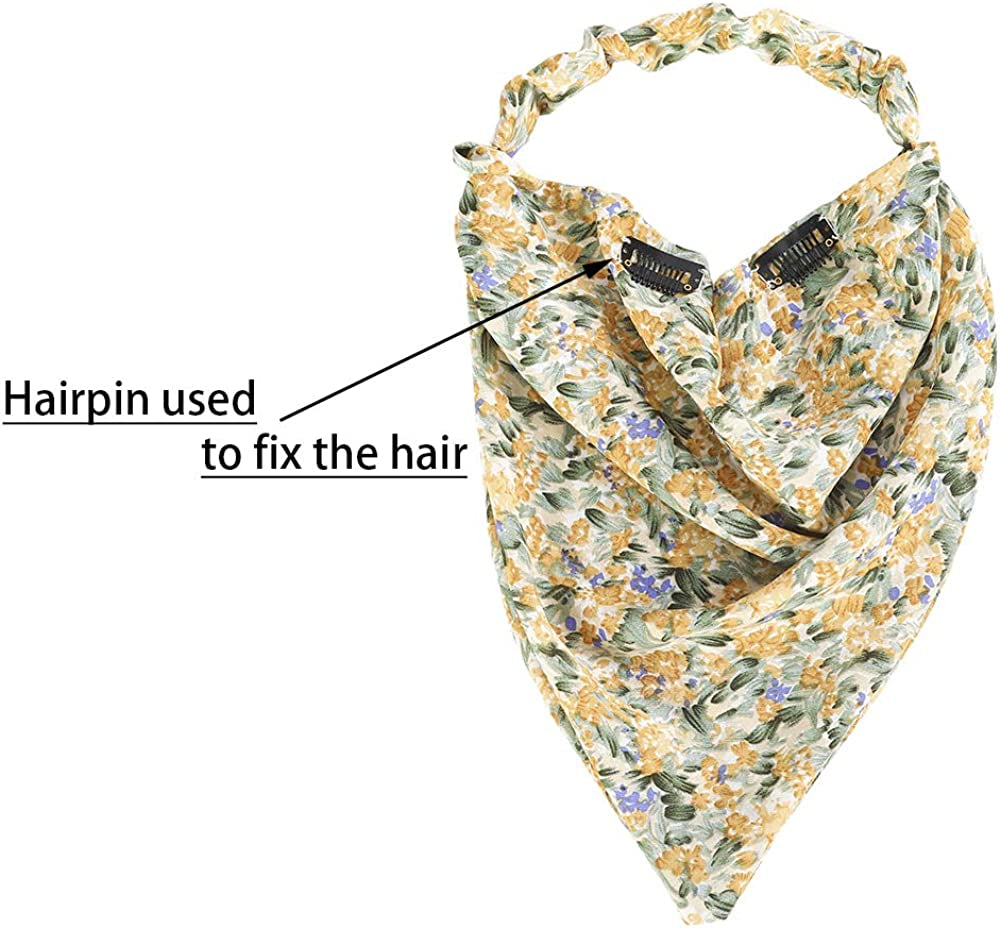 Floral Elastic Hair Scarf Headband - 3 PCS Chiffon Head Kerchief Headband Floral Hair Scarves with Hair Clips Hair Bandanas Apparel & Accessories > Clothing Accessories > Bandanas & Headties AWAYTR   