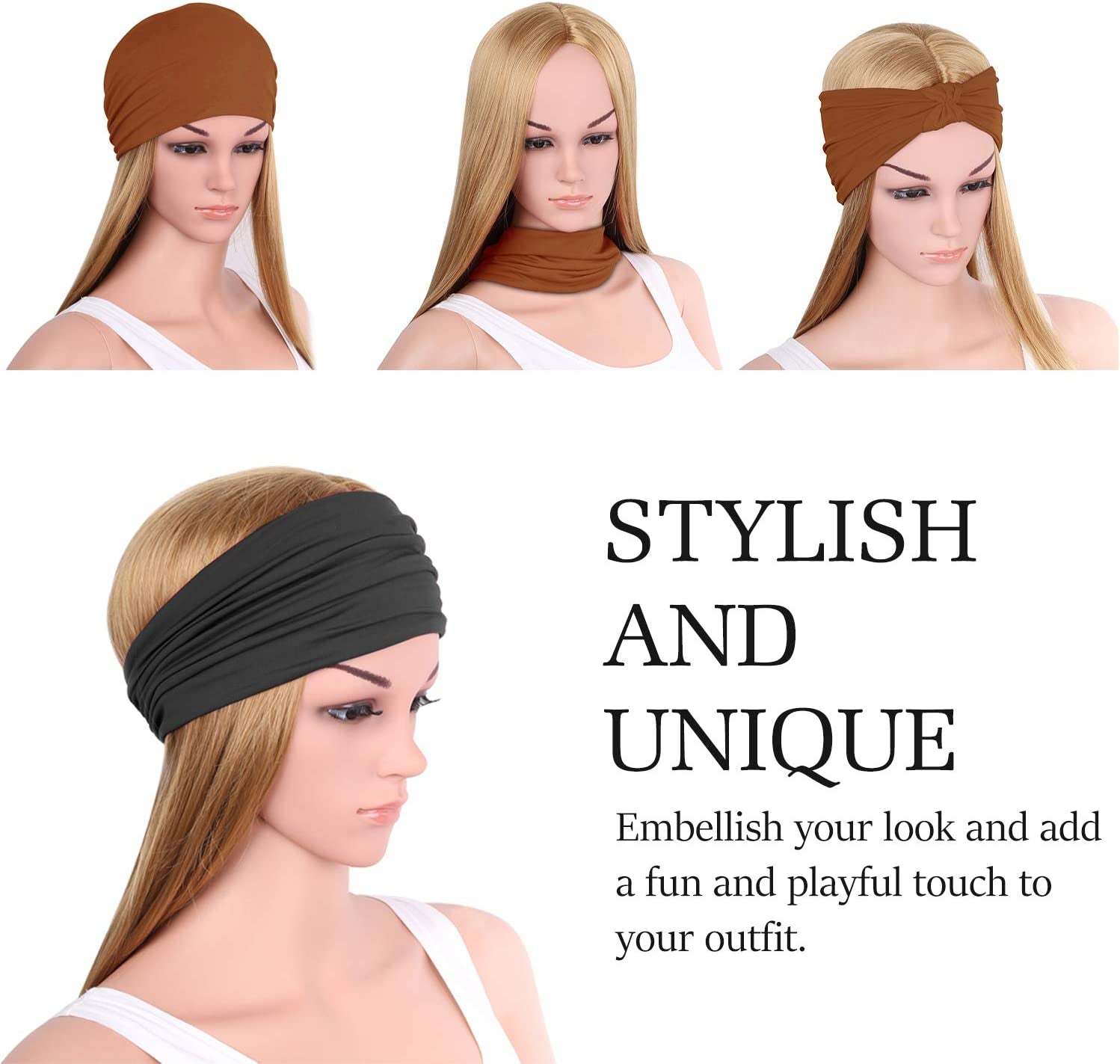 Moko Headbands for Women 2Pack, Versatile Solid Headband Hair Wrap Multi-Style Casual Sports Headwear, Stretchy Breathable Moisture Wicking Head Wrap for Workout, Running, Yoga Apparel & Accessories > Clothing Accessories > Headwear MoKo   