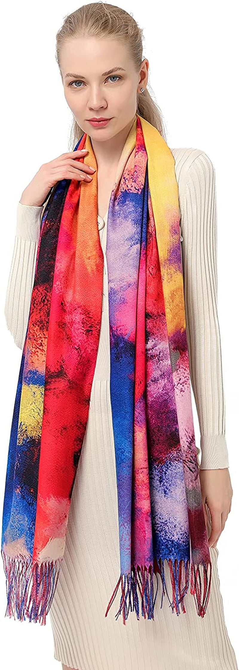Women'S Fashion Scarf with Art Printed Tassel Soft Cashmere Warm Large Blanket Wrap Shawl for Gift Apparel & Accessories > Clothing Accessories > Scarves & Shawls XYBJ No9  