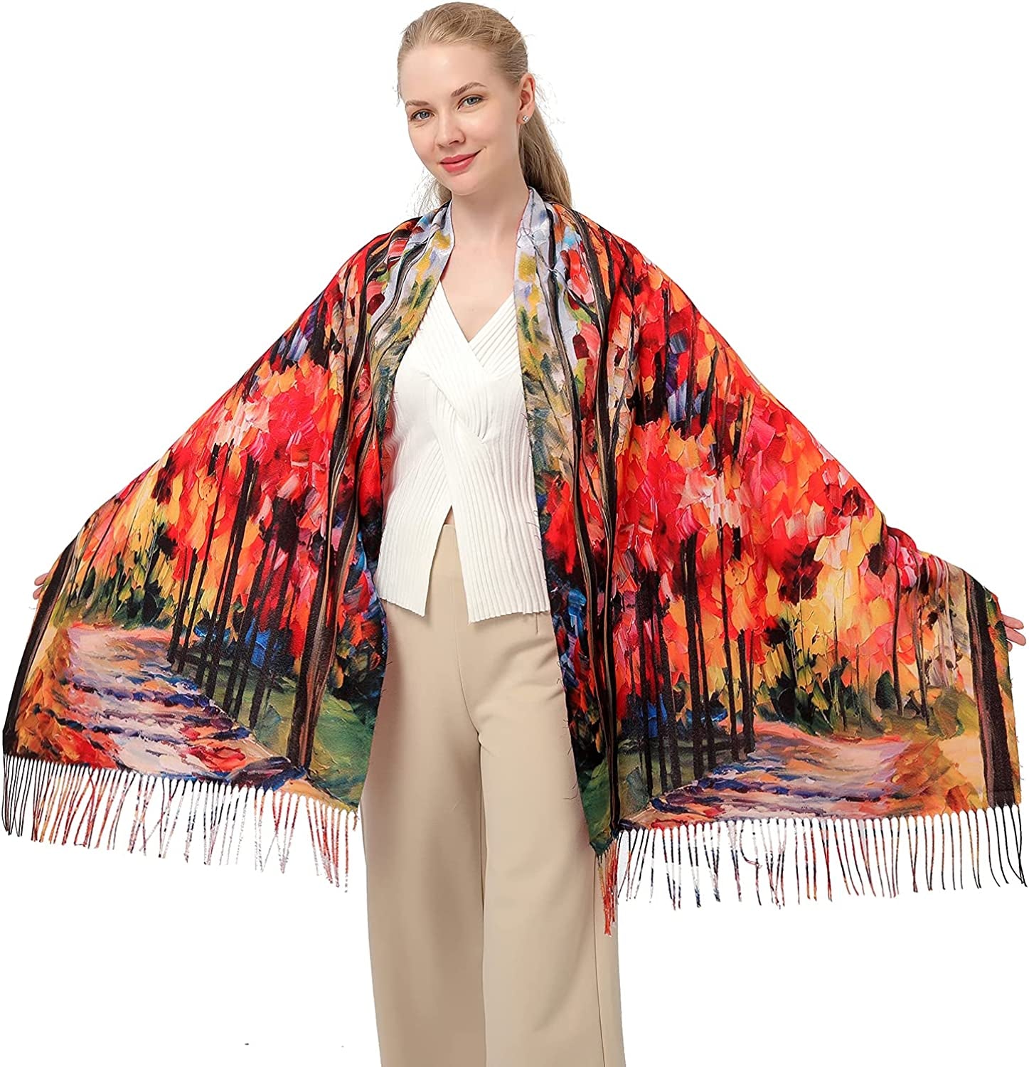 Women'S Fashion Scarf with Art Printed Tassel Soft Cashmere Warm Large Blanket Wrap Shawl for Gift Apparel & Accessories > Clothing Accessories > Scarves & Shawls XYBJ No1  