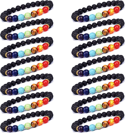 Svovin 1-14 Pcs Lava Rock 7 Chakra Energy Oil Diffuser Bracelet Set for Women Men Unisex Elastic 8Mm Stone Yoga Beaded Bracelets Jewelry with Lucky Healing Apparel & Accessories > Jewelry > Bracelets Svovin A:14Pcs  
