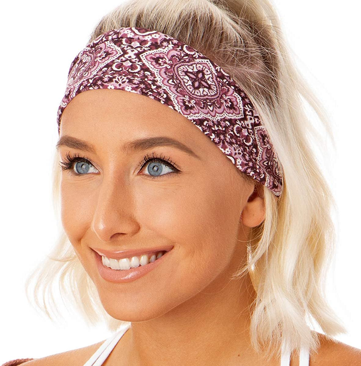 Hipsy Adjustable & Stretchy Printed Xflex Wide Headbands for Women Girls & Teens Apparel & Accessories > Clothing Accessories > Bandanas & Headties Hipsy Pink Bandana Soft Xflex 1pk  