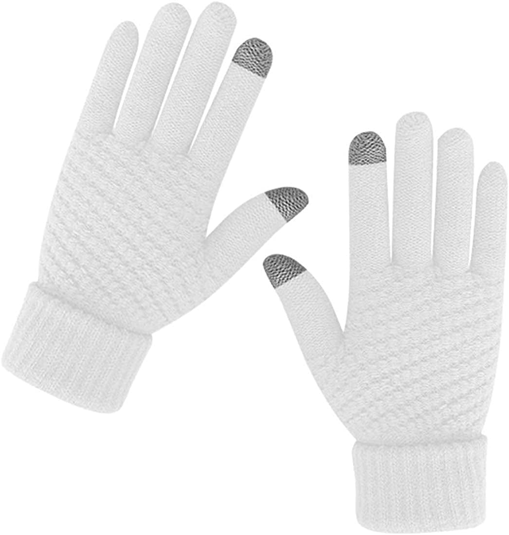 Women Winter Warm Touch Screen Gloves Knitted Soft Elastic Thick Gloves for Clod Weather Apparel & Accessories > Clothing Accessories > Gloves & Mittens Muryobao White  