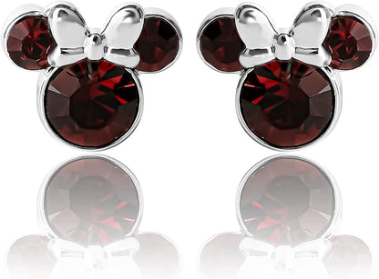 Disney Womens Minnie Mouse Birthstone Stud Earrings - Minnie Mouse Earrings - Birthstone Jewelry - Disney Jewelry Apparel & Accessories > Jewelry > Earrings Disney January-Burgundy Crystal  