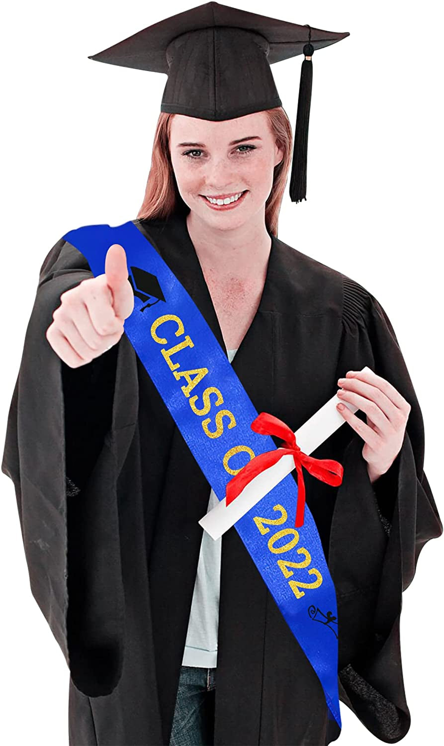 Blue “Class of 2022” Graduation Sash | Gold Glitter Letter Graduate Satin Sash | Funny Graduation Gifts for Boy or Girl| 2022 Graduation Celebration Party Supplies Apparel & Accessories > Clothing Accessories > Sashes Partyprops   