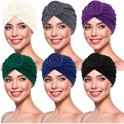 Women Turbans and Head Wraps,Skull-Caps,African Turban Flower Knot Pre-Tied Bonnet Beanie Cap for Women Apparel & Accessories > Clothing Accessories > Headwear DANMY Beige/Purple/Black/Green/Navy/Gray-6pcs Large 