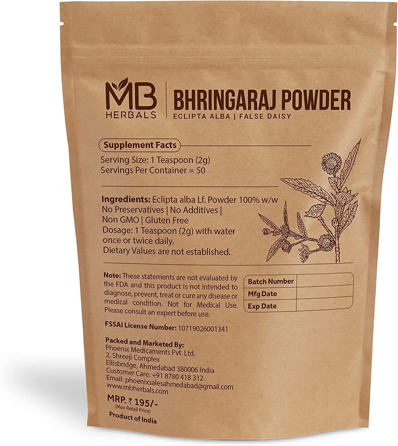 MB Herbals Pure Bhringraj Powder 100 Grams | Pure Bhringaraj Eclipta Alba Powder | Hair Growth Health & Beauty > Personal Care > Hair Care MB Herbals   