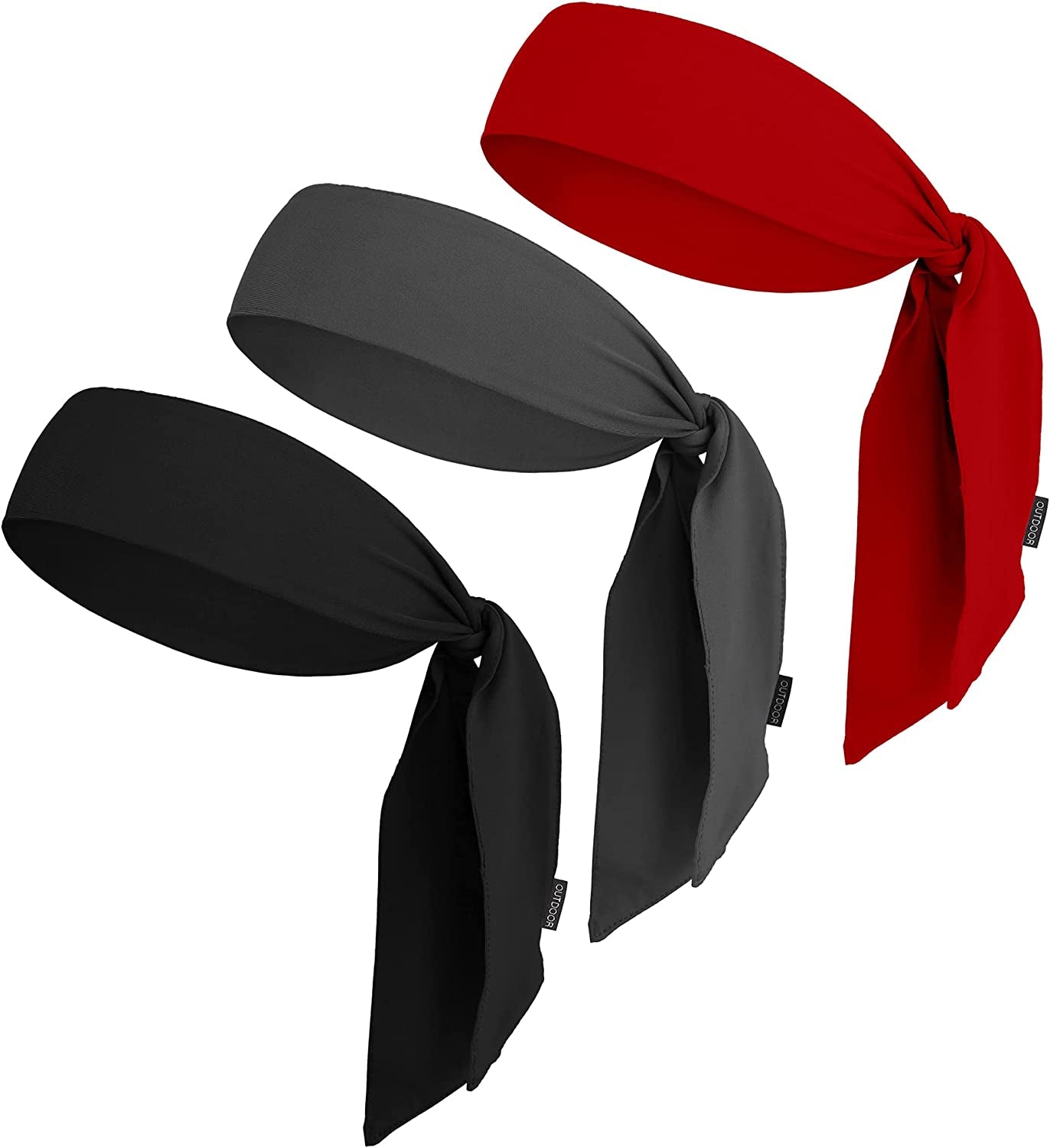 Tie Headband for Women, Men, & Kids - Karate Headband, Ninja Headbands, Tie Headbands for Muay Thai, Softball, Basketball, Sports & Tennis - Pirate & Athletic Headbands - Sweat Wicking Headband Apparel & Accessories > Clothing Accessories > Bandanas & Headties OutdoorEssentials Black / Gray / Red  