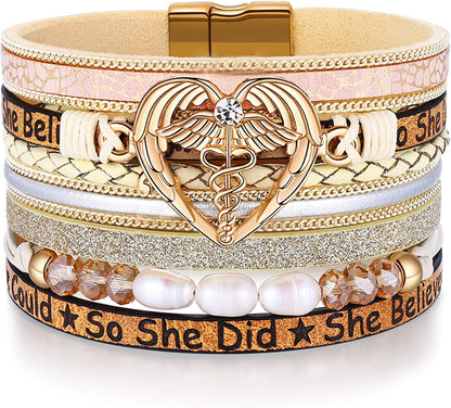 Inspirational Graduation Gifts for Her 2022 Bracelets College High School Graduate Present for Girls Boys Apparel & Accessories > Jewelry > Bracelets Desimtion H-Nurse Caduceus  