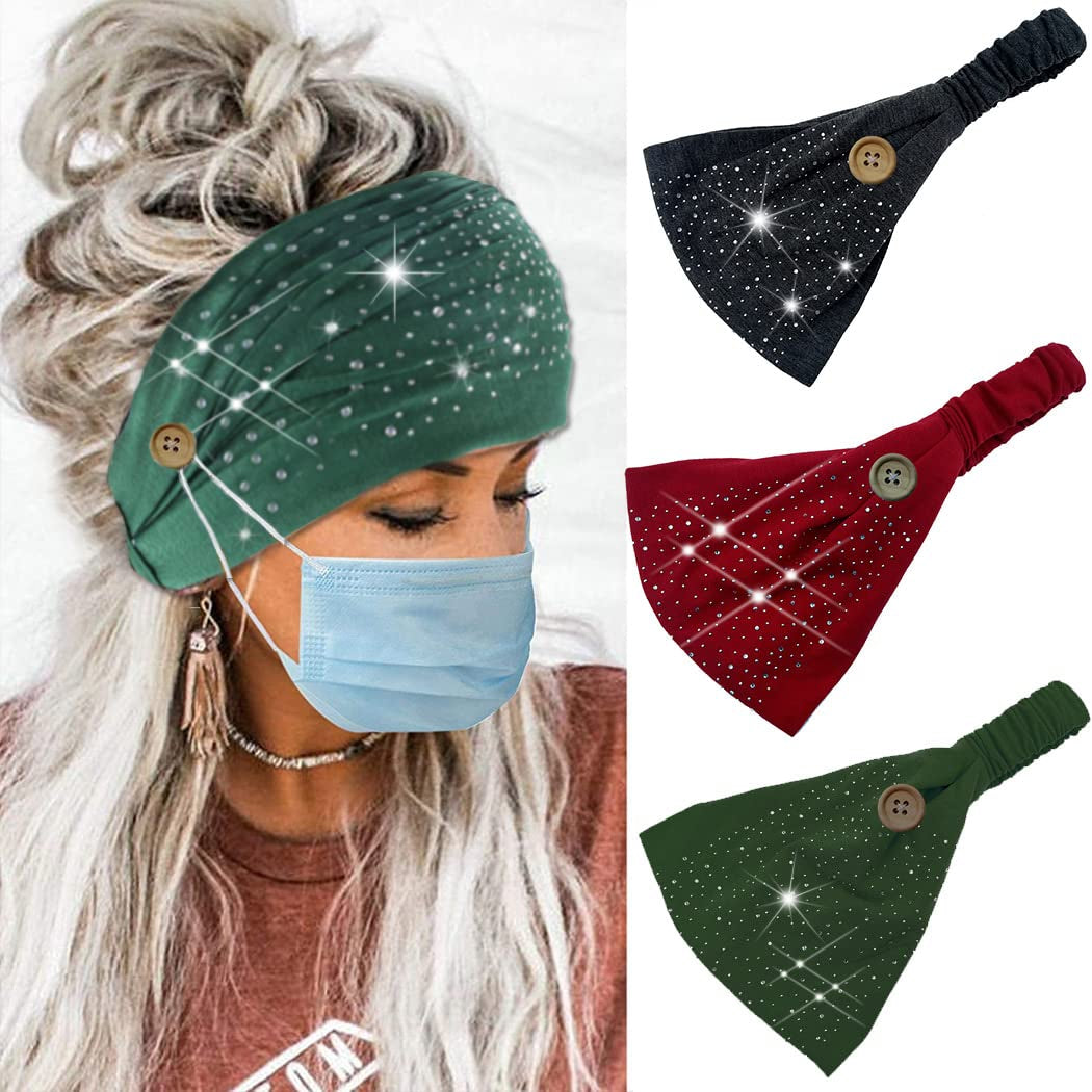 CAKURE Crystal Wide Headbands Rhinestone Bling Head Bands Sparkle Head Scarf Turban Headband Elastic African Head Wraps Sport Hair Bands for Women and Girls Pack of 3 (Set 2) Apparel & Accessories > Clothing Accessories > Bandanas & Headties CAKURE set 8  