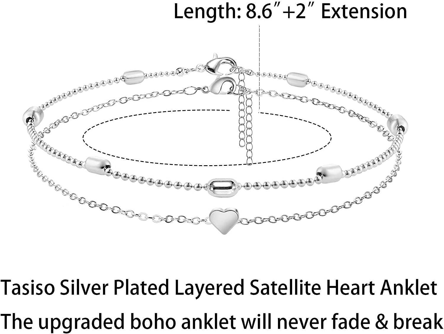 Tasiso 14K Gold Plated Layered Satellite Beads Heart Anklets Layering Rhinestone Cubic Zirconia Ankle Bracelets for Women Minimalist Summer Beach Foot Chain Ankle Jewelry Gifts Apparel & Accessories > Jewelry > Anklets Tasiso   