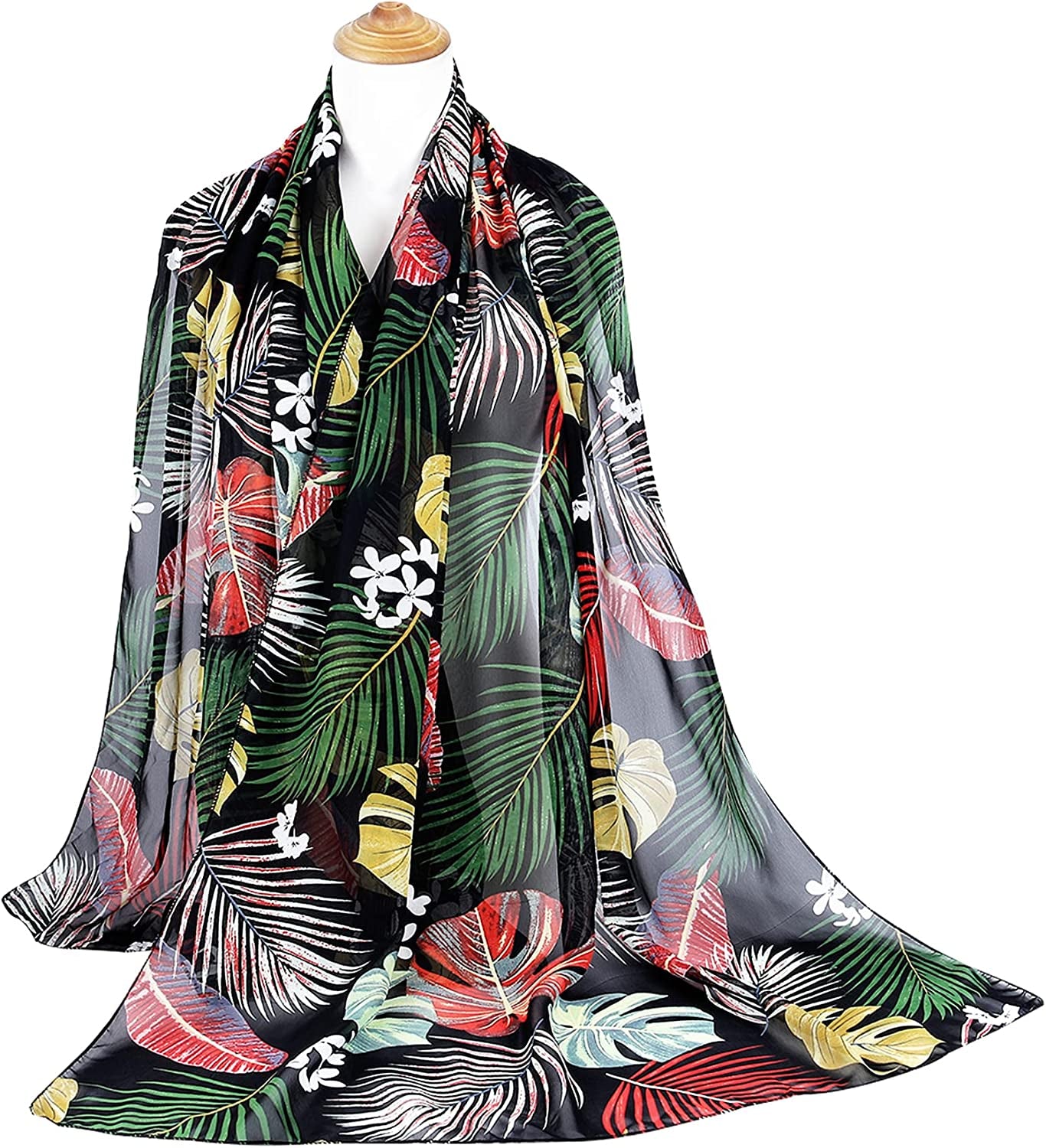 GERINLY Summer Scarfs for Women Lightweight Peony Print Hawaiian Wrap Beach Shawl Cotton Voile Head Scarf Apparel & Accessories > Clothing Accessories > Scarves & Shawls GERINLY   