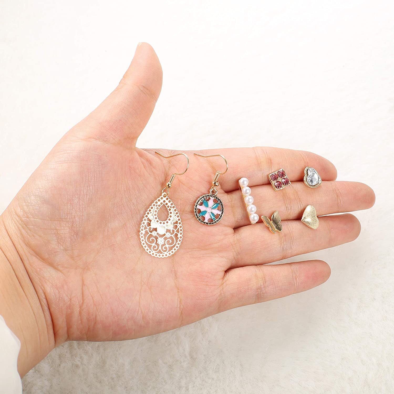 Thunaraz 81Pairs Small Stud Earrings Set for Women Men Triangle Circle Bar Star Moon Geometric Leaf Arrow Flower Bow CZ Ball Faux Pearl Hoop Dangle Earrings Set Apparel & Accessories > Jewelry > Earrings THUNARAZ   