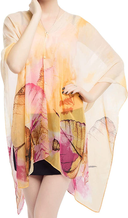 Women'S Chiffon Scarve Shawls Wraps Qunsia Floral Poncho Bikini Cover up Tops Apparel & Accessories > Clothing Accessories > Scarves & Shawls Qunsia   