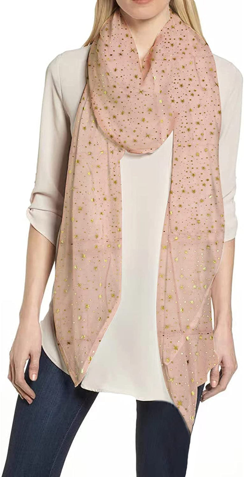 Lina & Lily Silver Gold Glitters Shimmer Foil Stars Women Scarf Shawl Wrap Apparel & Accessories > Clothing Accessories > Scarves & Shawls Lina & Lily Light Pink (Gold Stars)  