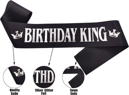 Birthday Gifts for Men,Boy Birthday King Sash Birthday Party Supplies and Decorations (Black-Silver） Apparel & Accessories > Clothing Accessories > Sashes MGJSRNH   