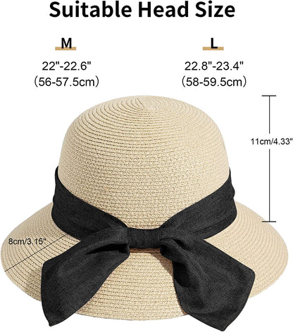 Lanzom Summer Sun Hats for Women Lady Wide Brim Straw Hat Beach Hat UPF Foldable Packable Cap for Travel Outdoor Apparel & Accessories > Clothing Accessories > Hats Lanzom   