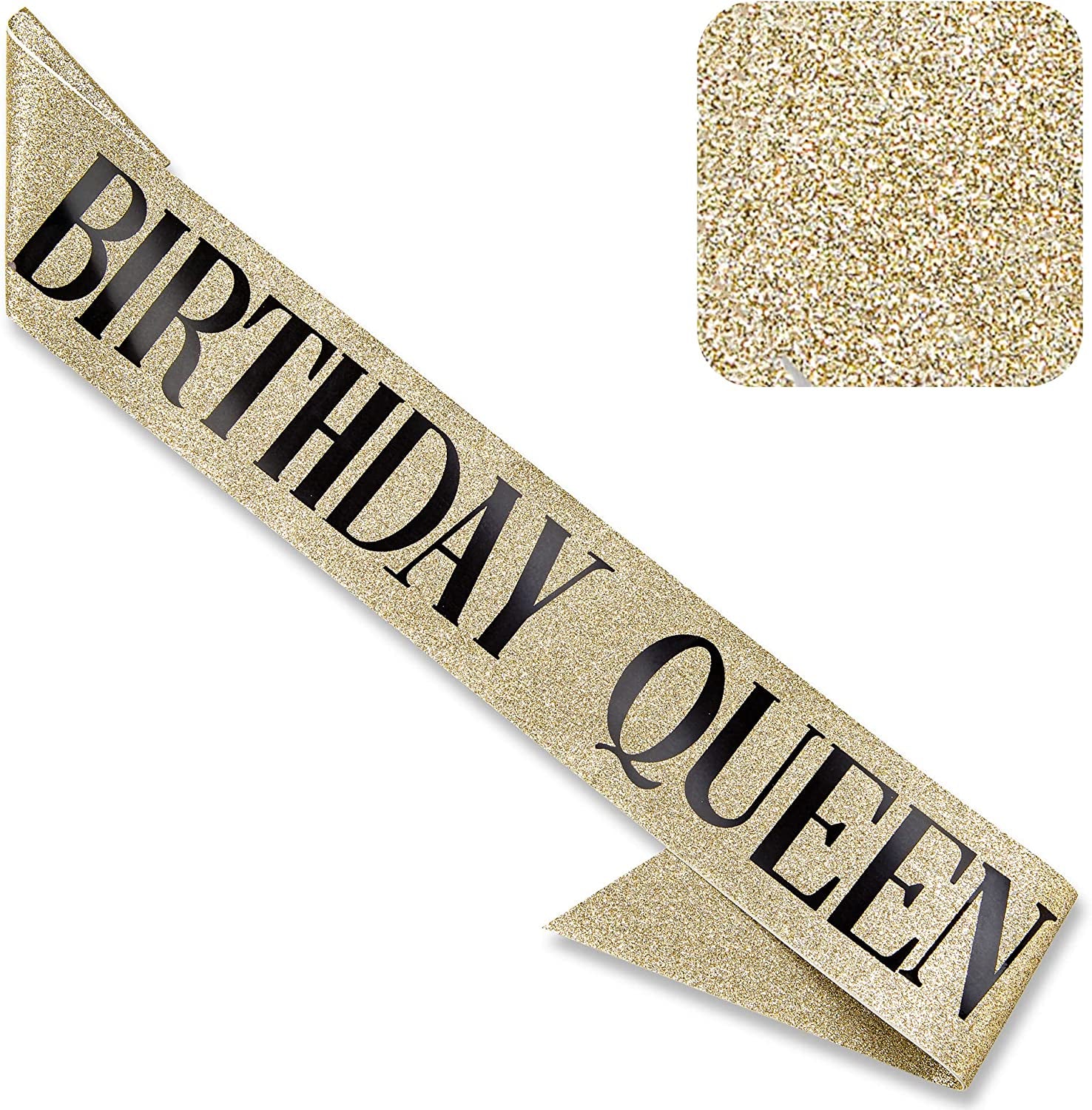 CORRURE 'Birthday Queen' Sash Glitter with Black Foil - Gold Glitter Happy Birthday Sash for Women - Party Favors Supplies and Decorations for Sweet 16, 18Th 21St 30Th 40Th or Any Bday Party Apparel & Accessories > Clothing Accessories > Sashes Pego Brands General   