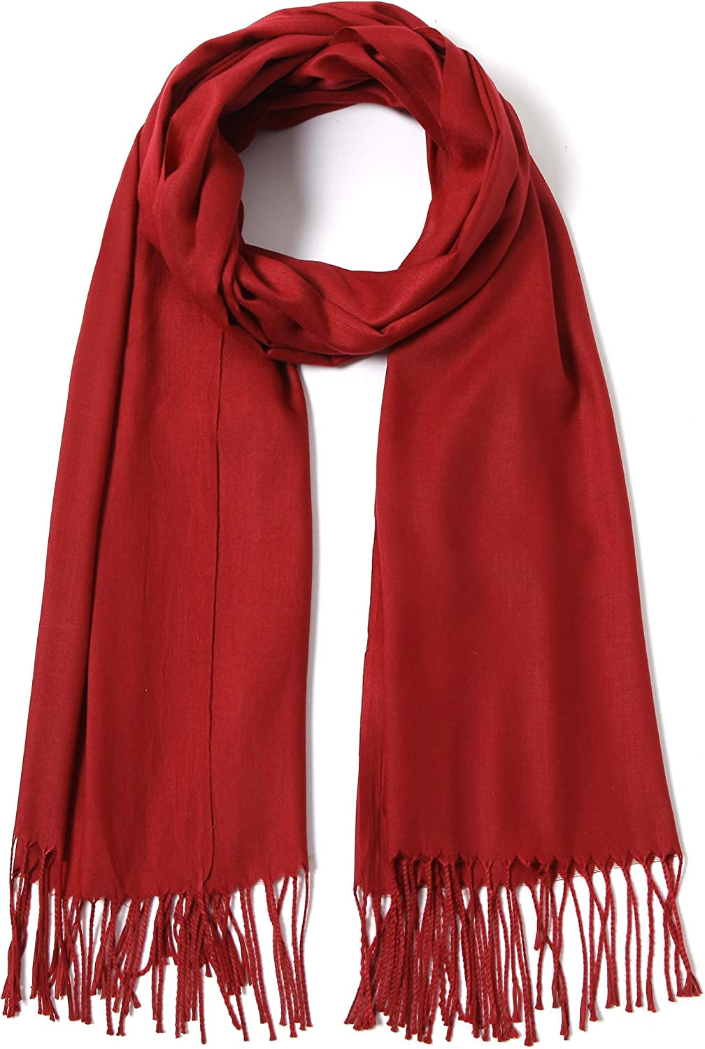 Pashmina Shawls and Wraps Large Scarfs for Women Wedding Party Bridal Long Fashion Solid Shawl Wrap with Fringes Apparel & Accessories > Clothing Accessories > Scarves & Shawls Cindy & Wendy Maroon  