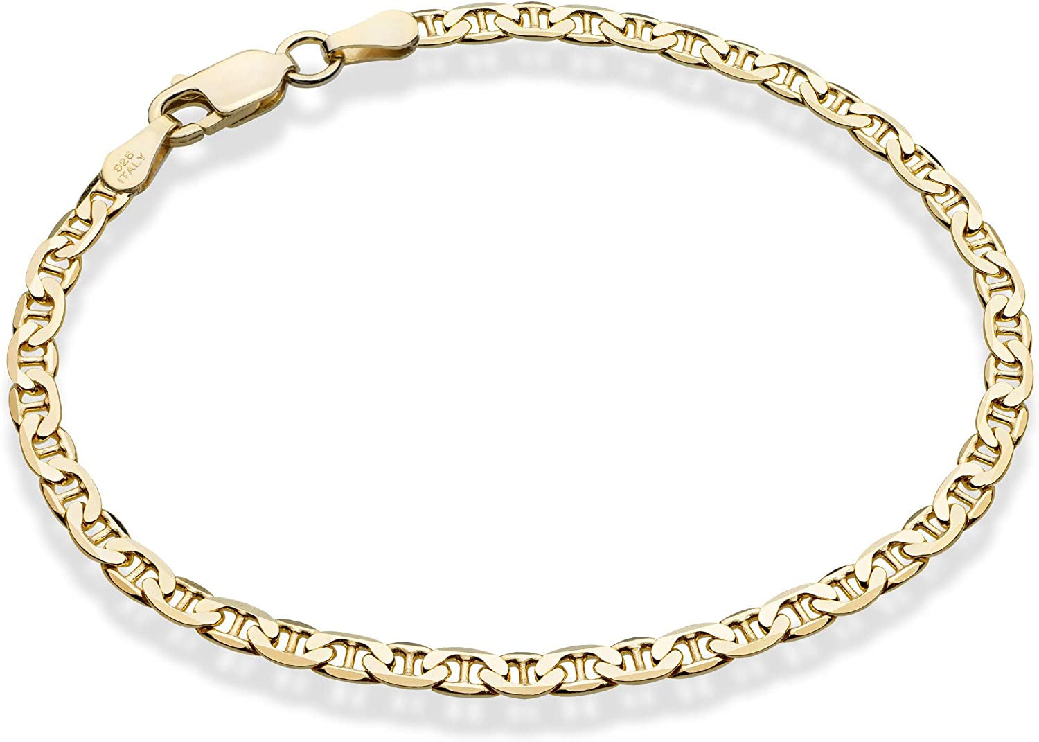 Miabella 18K Gold over Sterling Silver Italian 3Mm, 4Mm Solid Diamond-Cut Mariner Link Chain Anklet Ankle Bracelet for Women, Made in Italy Apparel & Accessories > Jewelry > Anklets Miabella Width 3mm Length 11 Inches (Large) 