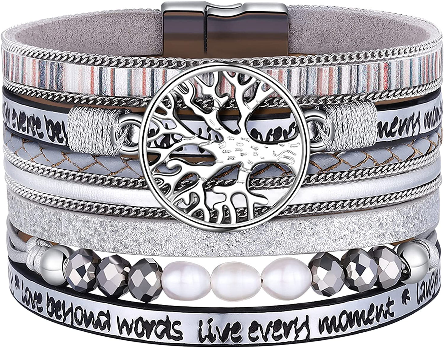 Inspirational Tree of Life Leather Bracelets for Women,Birthday Christmas Mothers Day Jewelry Gifts for Teen Girls Apparel & Accessories > Jewelry > Bracelets AURGTTCG 07-Silver  