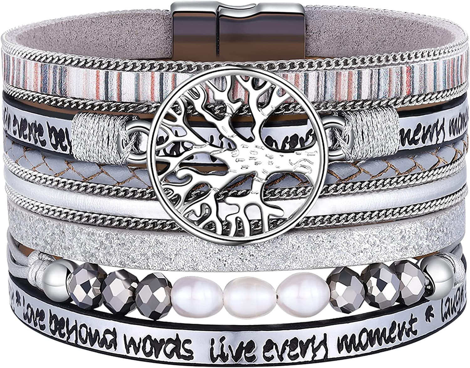 Inspirational Tree of Life Leather Bracelets for Women,Birthday Christmas Mothers Day Jewelry Gifts for Teen Girls Apparel & Accessories > Jewelry > Bracelets AURGTTCG 07-Silver  
