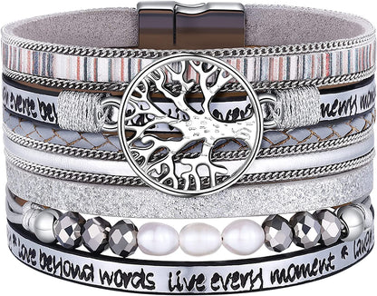 Inspirational Tree of Life Leather Bracelets for Women,Birthday Christmas Mothers Day Jewelry Gifts for Teen Girls Apparel & Accessories > Jewelry > Bracelets AURGTTCG 07-Silver  