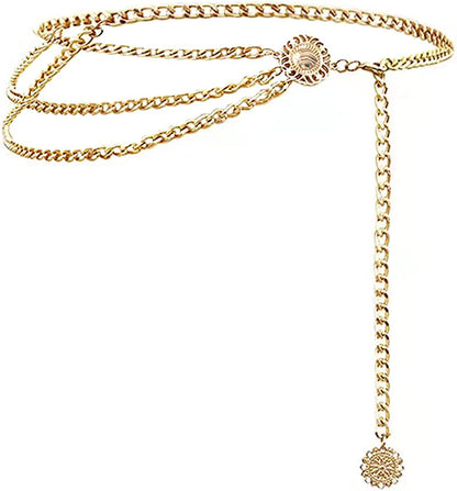 Eyraevor Women Long Tassel Waist Chain Belt Multilayer Body Belly Chain for Dress Apparel & Accessories > Jewelry > Body Jewelry Eyraevor Gold Sun-50 Inch  