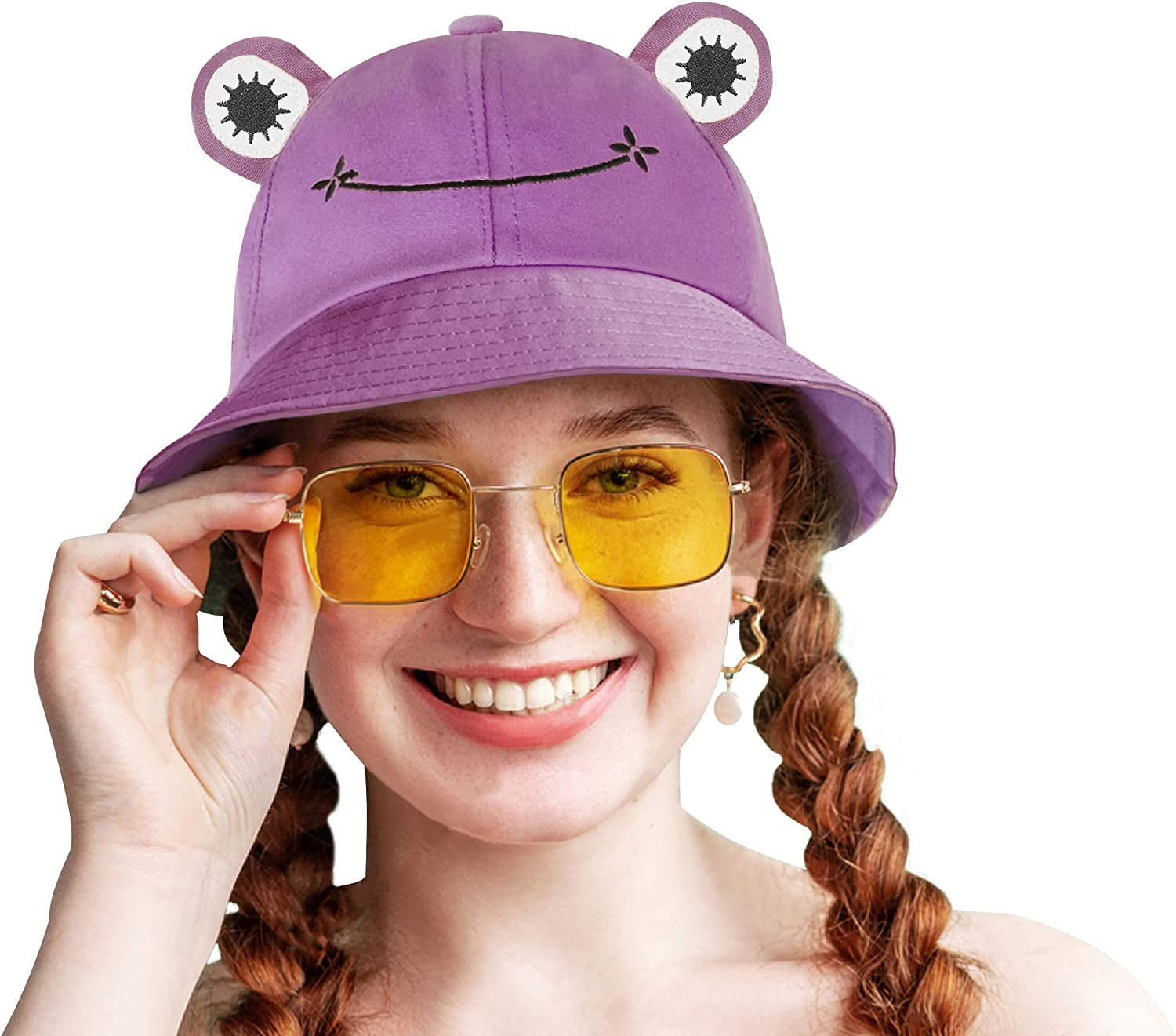 SAOROPEB Frog Hat for Adult Teens, Cute Frog Bucket Hat, Cotton Bucket Hat Funny Hat Fisherman Hat for Men Women Apparel & Accessories > Clothing Accessories > Hats SAOROPEB Purple  