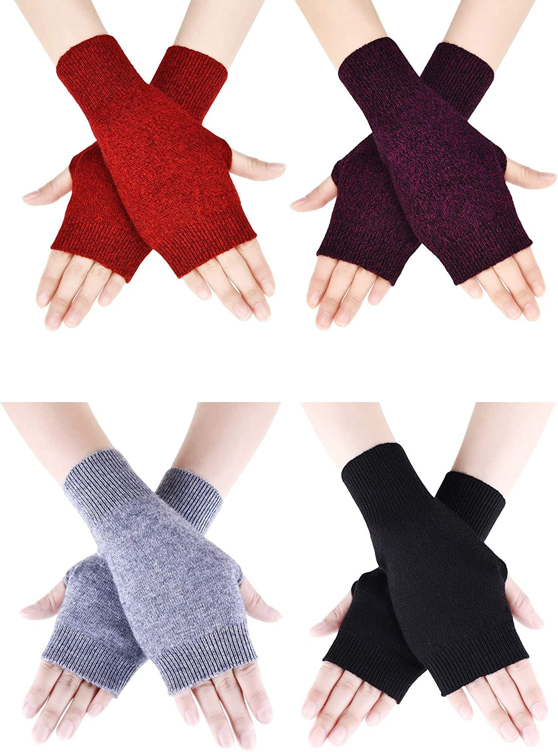 Tatuo 4 Pairs Cashmere Feel Fingerless Gloves with Thumb Hole Warm Gloves for Women and Men (Color Set 7) Apparel & Accessories > Clothing Accessories > Gloves & Mittens Tatuo   