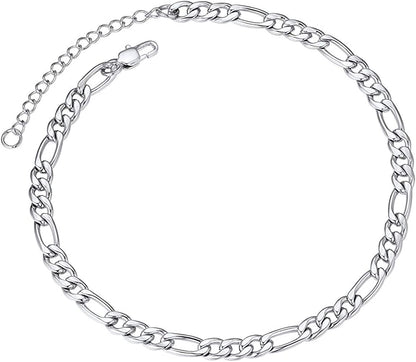 Chainspro Resizable Anklet Chain for Women Men, Figaro/Wheat/Twist Rope/Cuban Foot Bracelet-Strong with Good Clasp-18K Gold Plated(Send Gift Box) Apparel & Accessories > Jewelry > Anklets ChainsPro 02:figaro-5mm-stainless  