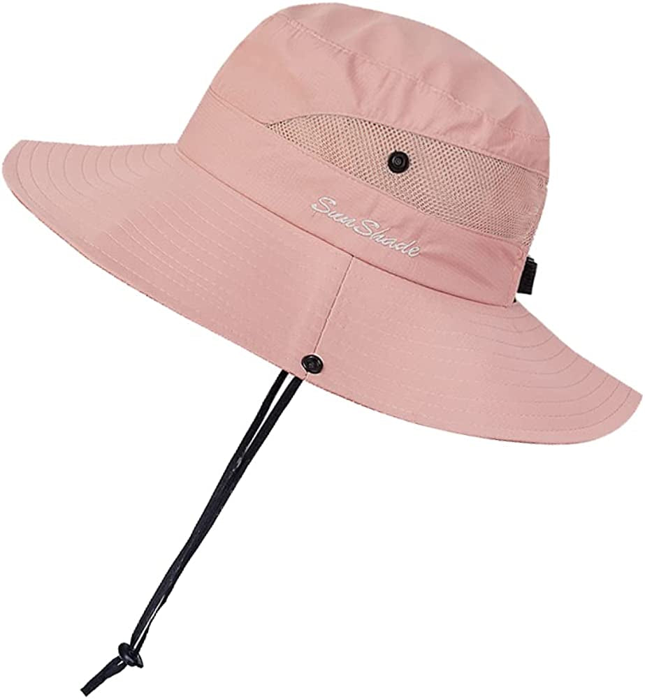 ROYAL MATRIX Womens Ponytail Sun Hats Outdoor Bucket Hat UV Protection Fishing Hats Wide Brim Windproof Foldable Beach Hat Apparel & Accessories > Clothing Accessories > Hats ROYAL MATRIX Pure Pink  