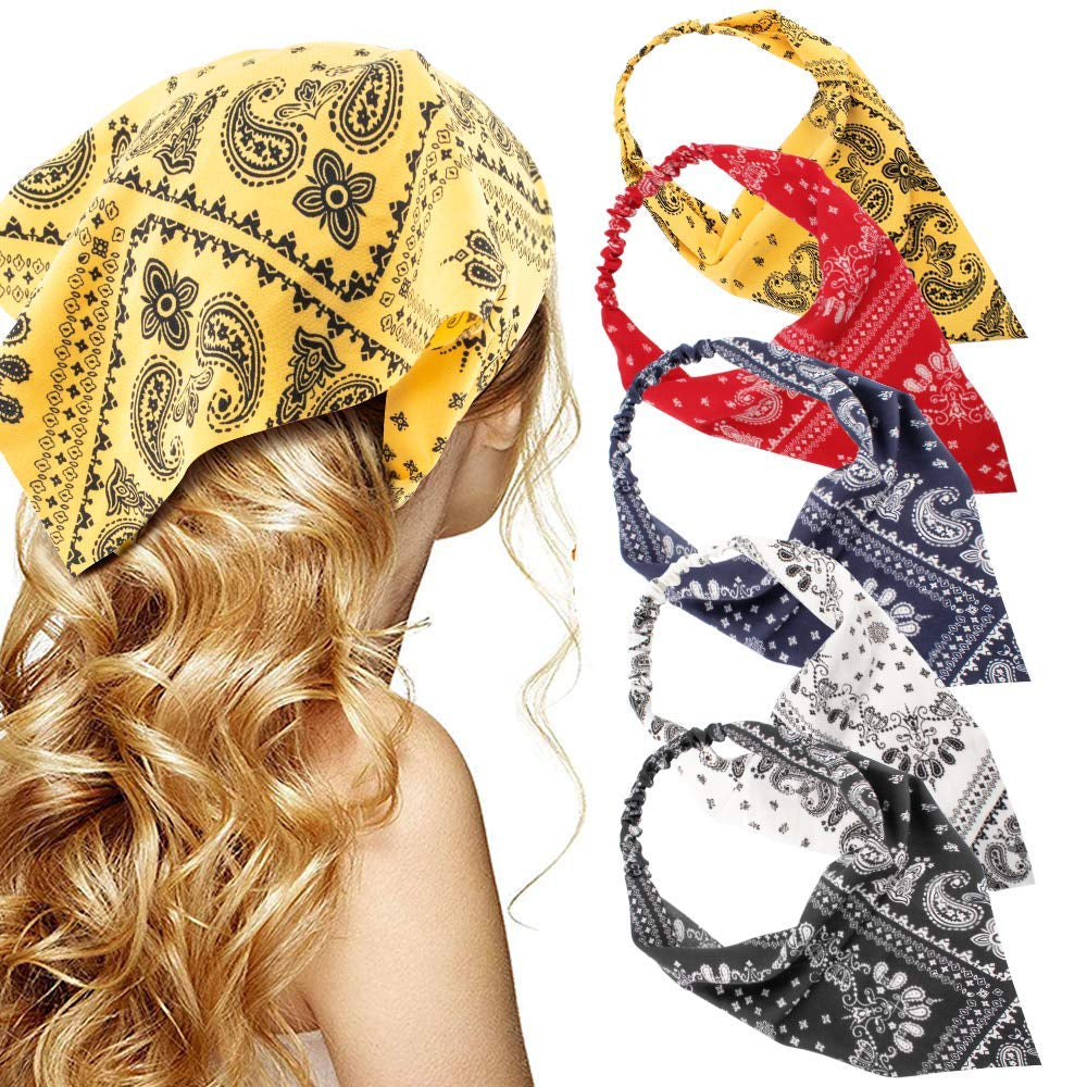 Floral Hair Scarf Headband - TOBATOBA 5 Pcs Hair Bandanas for Women Bandana Headband Chiffon Boho Headbands for Women Elastic Head Bandana Floral Bandana Headbands for Women Girls Hair Accessories Apparel & Accessories > Clothing Accessories > Bandanas & Headties TOBATOBA Vintage Paisley Patterns  