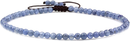 Keleny Natural Gemstone 4Mm round Bead Charm Stretch Anklet for Women Brown Rope Adjustable 8.6-11 Inch Apparel & Accessories > Jewelry > Anklets Kelenystones Blue Kyanite  