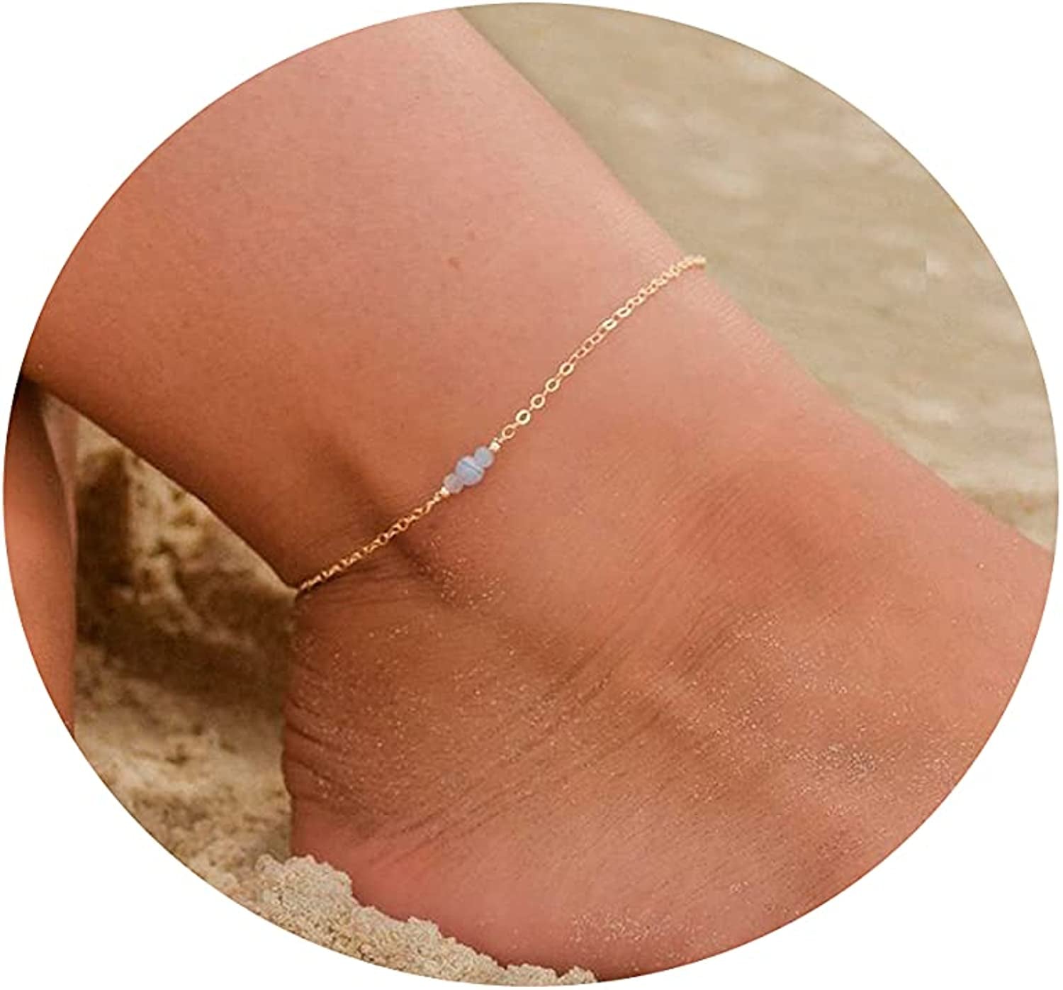 Tasiso 14K Gold Plated Layered Satellite Beads Heart Anklets Layering Rhinestone Cubic Zirconia Ankle Bracelets for Women Minimalist Summer Beach Foot Chain Ankle Jewelry Gifts Apparel & Accessories > Jewelry > Anklets Tasiso Crystal Beads-Gold  
