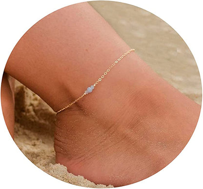 Tasiso 14K Gold Plated Layered Satellite Beads Heart Anklets Layering Rhinestone Cubic Zirconia Ankle Bracelets for Women Minimalist Summer Beach Foot Chain Ankle Jewelry Gifts Apparel & Accessories > Jewelry > Anklets Tasiso Crystal Beads-Gold  