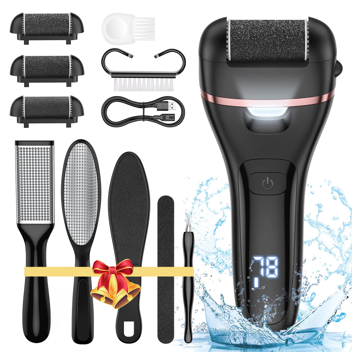 Electric Callus Remover for Feet, Rechargeable Foot File Pedicure Tools,12 in 1 Pedicure Kit for Cracked Heels Calluses Dead Skin,Pedi Foot Scrubber with 3 Roller Heads,2 Speed,Battery Display Health & Beauty > Personal Care > Foot Care SIHOHAN Black  