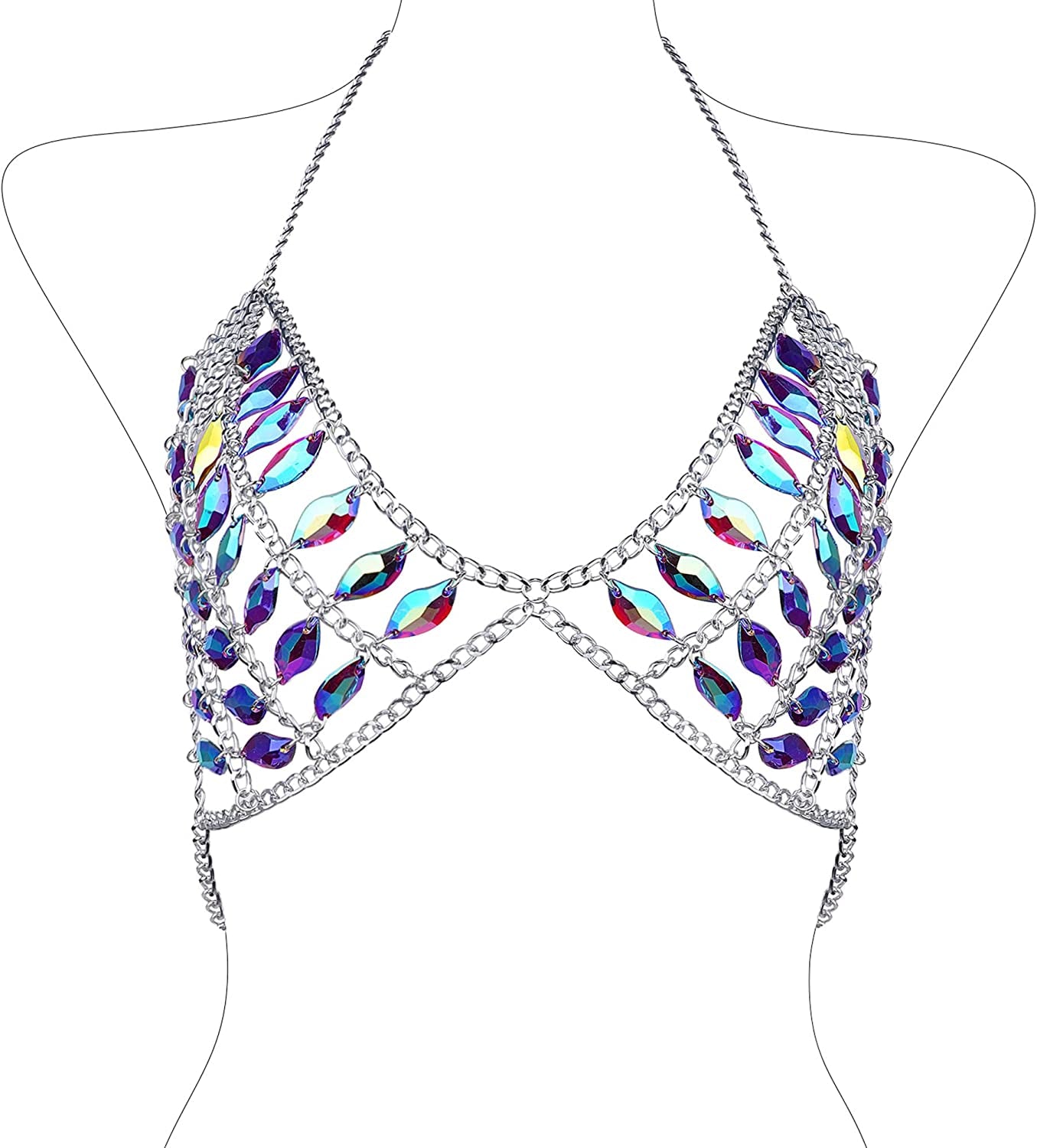 Ccbodily Crystal Body Chain Bra - Womens Fashion Handmade Body Harness Bra Jewelry Accessories for Party Rave Apparel & Accessories > Jewelry > Body Jewelry CCbodily NYA0101  