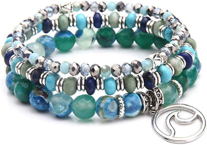 Tree of Life Turquoise Jasper & Tibetan Agate Gemstone Chakra Beaded Bracelet | Beach Charm Bracelet Set - Ocean Jewelry…… Apparel & Accessories > Jewelry > Bracelets Jardme Sea Blue  