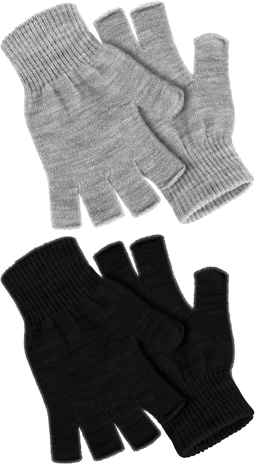 Satinior 2 Pair Unisex Half Finger Gloves Winter Stretchy Knit Fingerless Gloves in Common Size Apparel & Accessories > Clothing Accessories > Gloves & Mittens SATINIOR Military Green, Black  