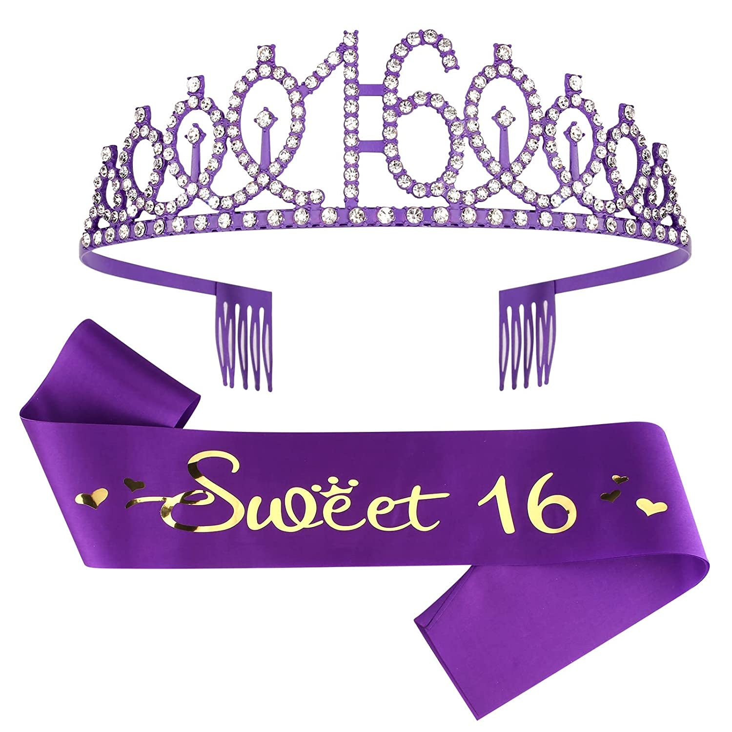 Sweet 16 Birthday Decorations Purple, 16Th Birthday Gifts for Girls, Sweet 16 Crown and Sash, 16Th Birthday Sash, Sweet 16 Sash and Tiara, Birthday Girl, Happy 16Th Birthday Party Supplies Cake Topper Apparel & Accessories > Clothing Accessories > Sashes CIEHER Purple 16th Sash & Tiara Set  