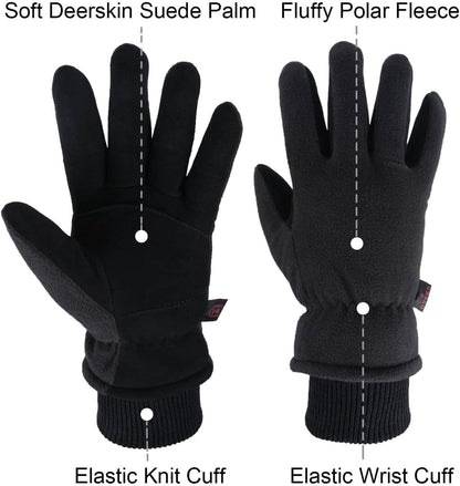 Winter Gloves -30°F Cold Proof Deerskin Suede Leather Insulated Water-Resistant Windproof Thermal Glove for Driving Hiking Snow Work in Cold Weather - Warm Gifts for Men and Women Apparel & Accessories > Clothing Accessories > Gloves & Mittens OZERO   