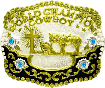 Moranse Religion Cross Cowboy Kneeling Prayer and Horse Design Belt Buckles Apparel & Accessories > Clothing Accessories > Belt Buckles Moranse Blue Crystal  