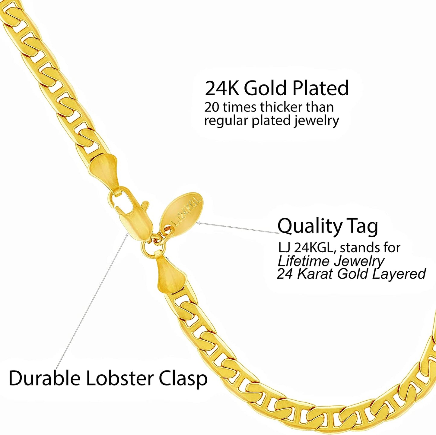 LIFETIME JEWELRY 5Mm Mariner Link Anklet for Women & Girls 24K Gold Plated Bracelet Apparel & Accessories > Jewelry > Anklets LIFETIME JEWELRY   