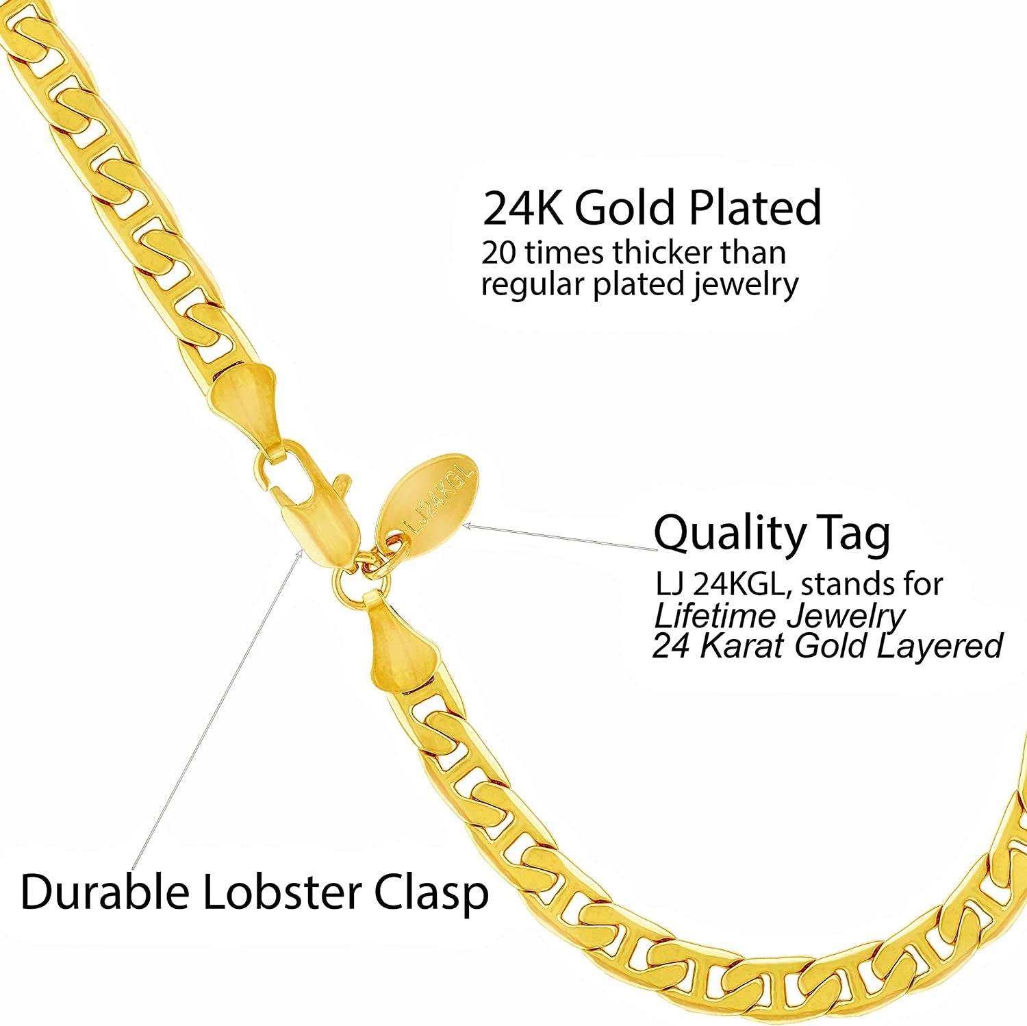 LIFETIME JEWELRY 5Mm Mariner Link Anklet for Women & Girls 24K Gold Plated Bracelet Apparel & Accessories > Jewelry > Anklets LIFETIME JEWELRY   