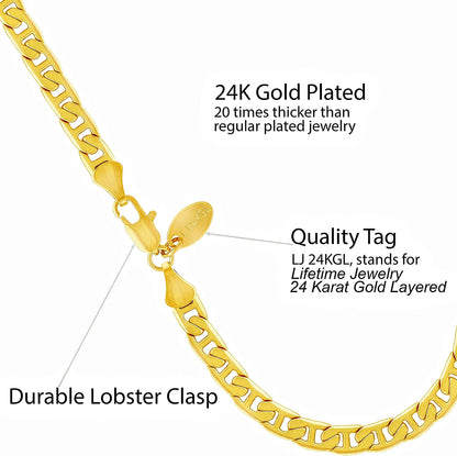 LIFETIME JEWELRY 5Mm Mariner Link Anklet for Women & Girls 24K Gold Plated Bracelet Apparel & Accessories > Jewelry > Anklets LIFETIME JEWELRY   