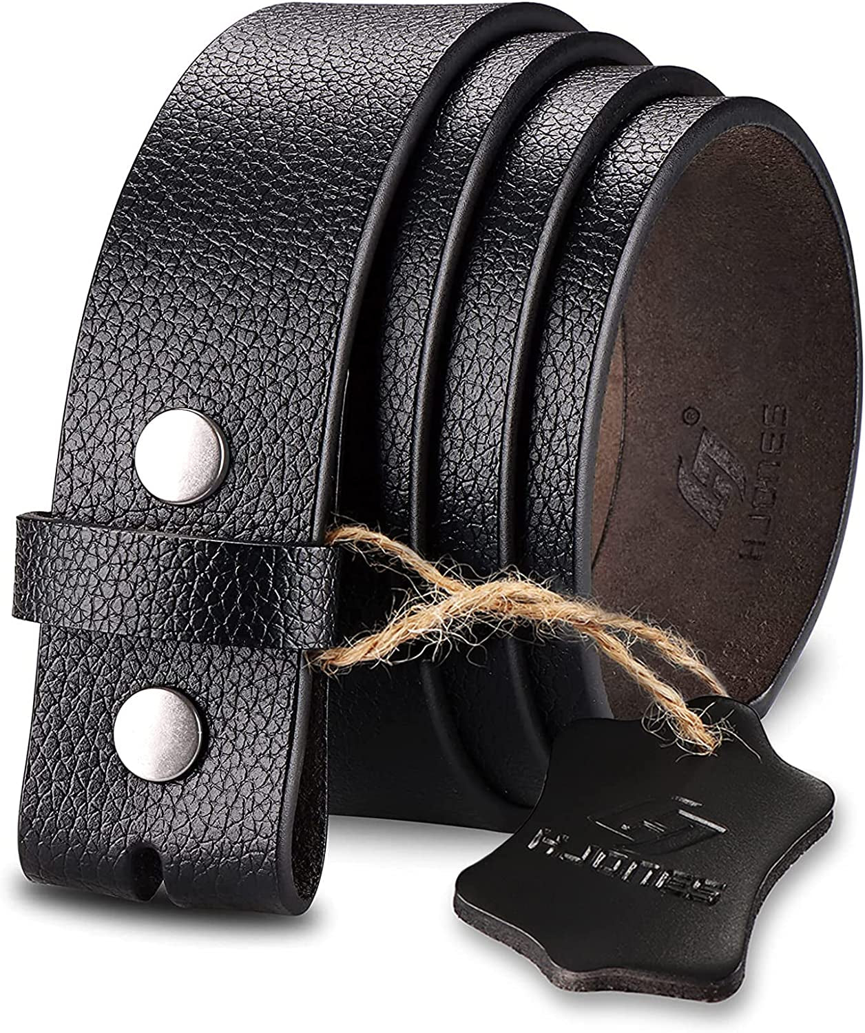 HJONES Men’S Replacement Belt No Buckle Belt Strap, Men'S Leather Belt with Silver Snap on Belt without Buckle 1 1/2” Wide Apparel & Accessories > Clothing Accessories > Belts HJones Lychee 42 