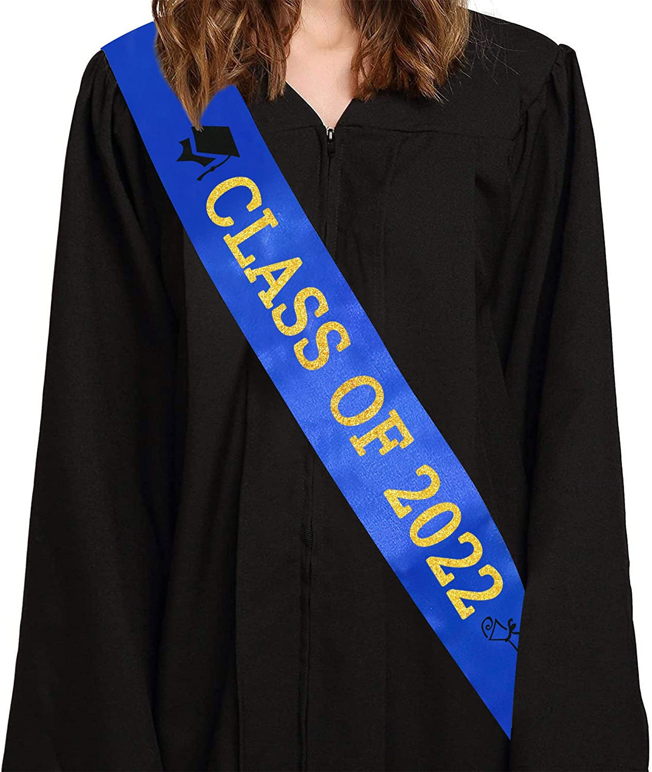 Blue “Class of 2022” Graduation Sash | Gold Glitter Letter Graduate Satin Sash | Funny Graduation Gifts for Boy or Girl| 2022 Graduation Celebration Party Supplies Apparel & Accessories > Clothing Accessories > Sashes Partyprops   